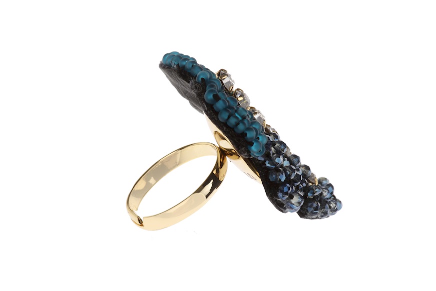 Ring with crystals and blue beads Ottaviani