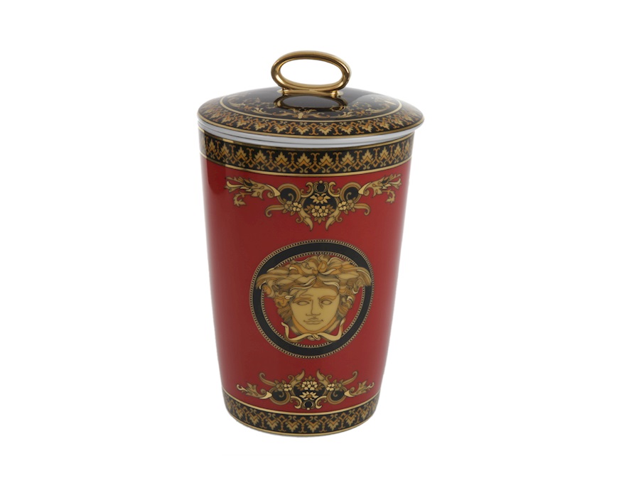 Vaso portacandela Medusa porcellana con coperchio e candela Versace