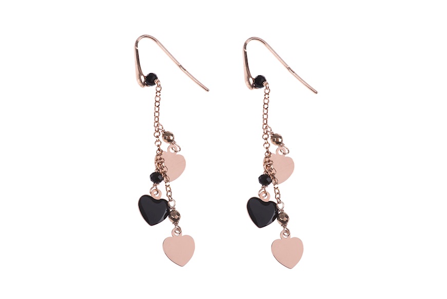 Earrings silver rosè with black hearts and crystals Selezione Zanolli