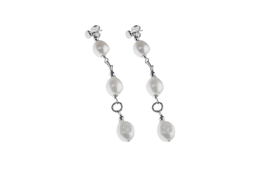 Orecchini argento con agata rodiata e perle bianche Luisa della Salda