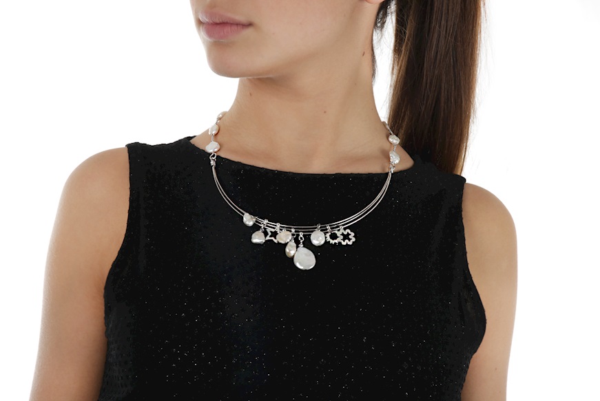 Necklace silver with white pearls Luisa della Salda