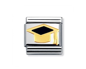 Idea regalo Laurea Cappello Laurea Nero Composable acciaio oro e smalto Nomination