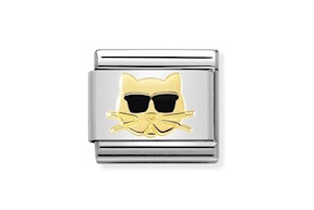 Gatto con Occhiali Composable acciaio oro e smalto