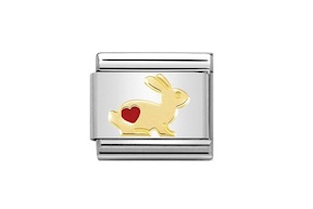 Coniglio con Cuore Composable acciaio oro e smalto Nomination