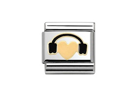 Cuore con Cuffie Composable acciaio oro e smalto Nomination