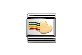 Cuore Arcobaleno Composable acciaio oro e smalto