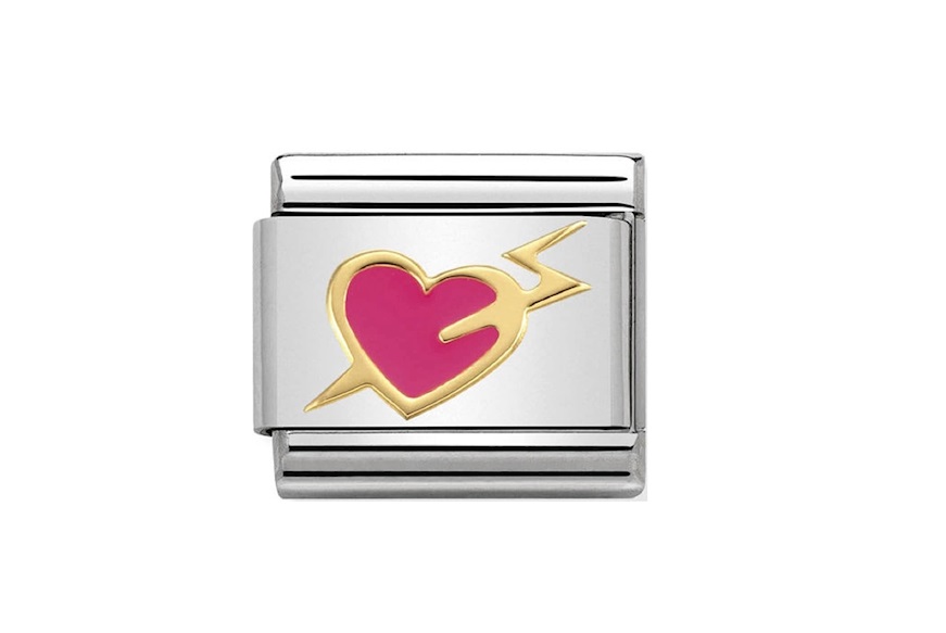Fuchsia Heart with Lighting Composable steel gold and enamel Nomination