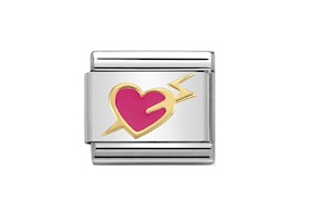 Cuore con Fulmine Fucsia Composable acciaio oro e smalto Nomination