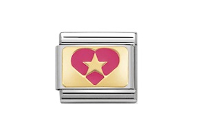 Cuore con Stella Fucsia Composable acciaio oro e smalto Nomination