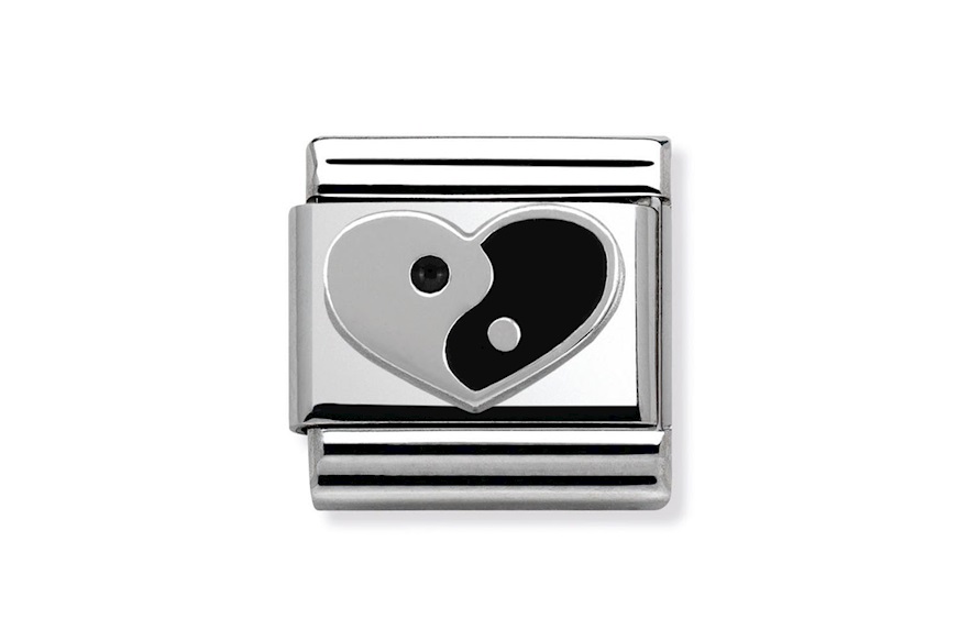 Cuori Ying Yang Composable acciaio argento e smalto Nomination