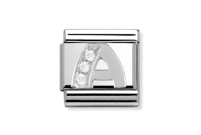 Lettera A Composable acciaio argento e zirconi