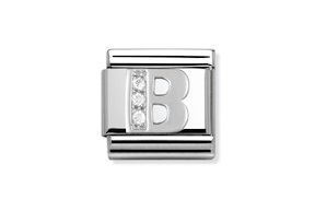 Lettera B Composable acciaio argento e zirconi