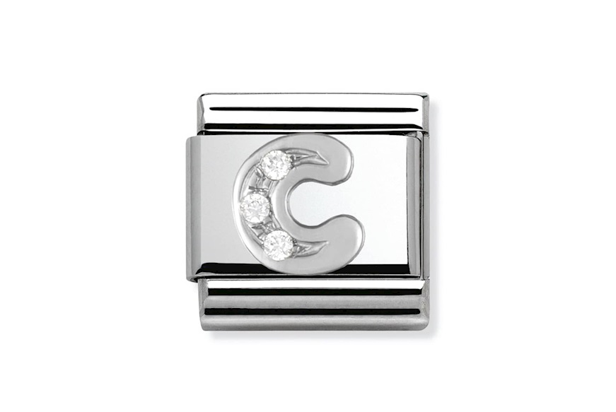 Lettera C Composable acciaio argento e zirconi Nomination