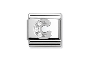 Lettera C Composable acciaio argento e zirconi