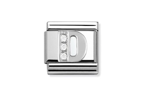 Lettera D Composable acciaio argento e zirconi