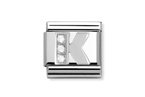 Lettera K Composable acciaio argento e zirconi