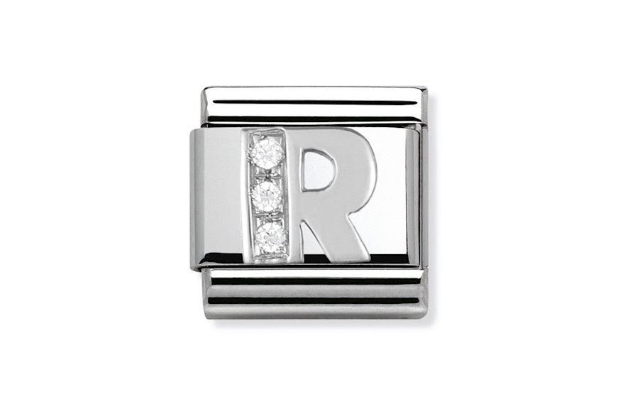 Lettera R Composable acciaio argento e zirconi Nomination