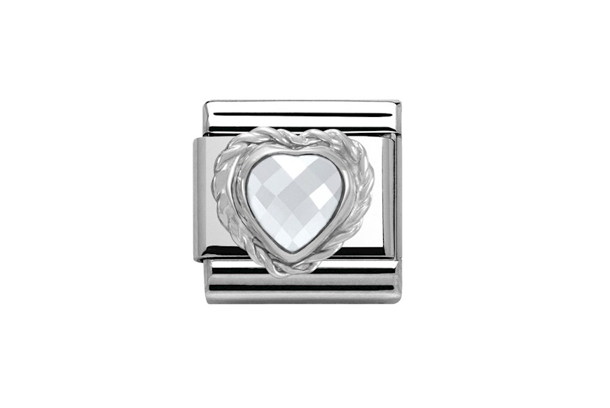 Cuore Bianco Composable acciaio argento e zirconi Nomination