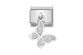 Farfalla Composable acciaio con glitter bianco