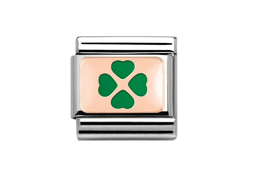 Green Four Leaf Clover Composable steel rosegold and enamel Nomination