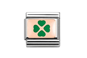Quadrifoglio Verde Composable acciaio oro rosa 375 e smalto Nomination