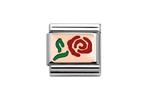 Rosa Rossa Composable acciaio oro rosa 375 e smalto