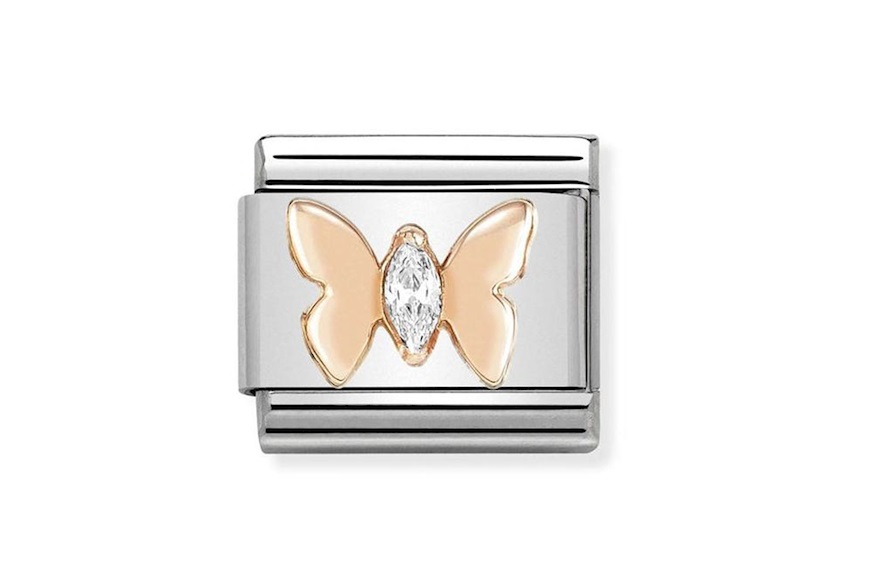 Farfalla Composable acciaio oro rosa 375 e zirconi Nomination