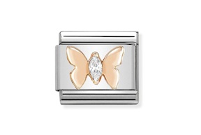 Farfalla Composable acciaio oro rosa 375 e zirconi