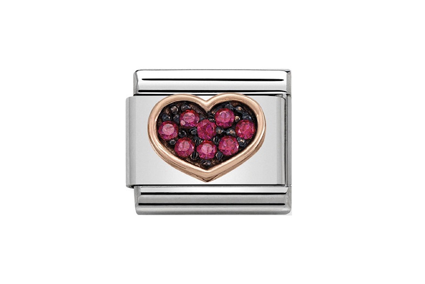 Cuore Composable acciaio oro rosa 375 e zirconi Nomination