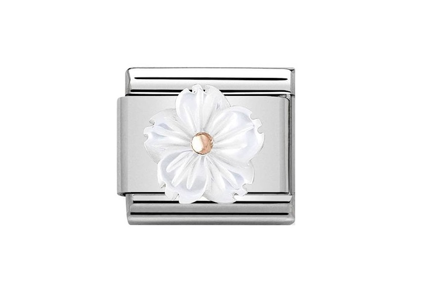 Fiore in Madreperla bianca Composable acciaio e oro rosa Nomination