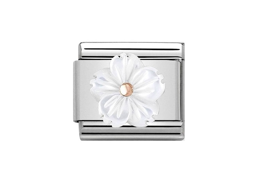 Flower in White Mother of Pearl Composable steel and rosè gold Nomination