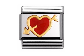 Cuore Rosso Trafitto Composable acciaio oro e smalto Nomination