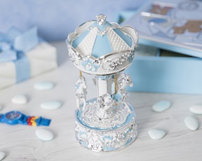 Music box Horses carousel blue Selezione Zanolli