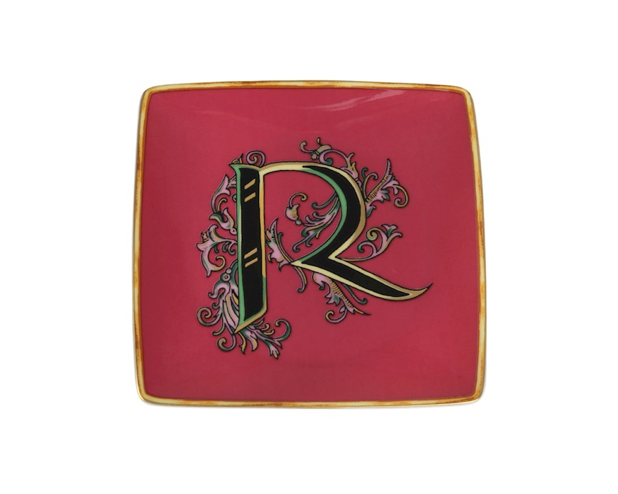 Piattino Alphabet porcellana lettera R Versace