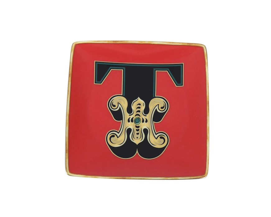 Piattino Alphabet porcellana lettera T Versace