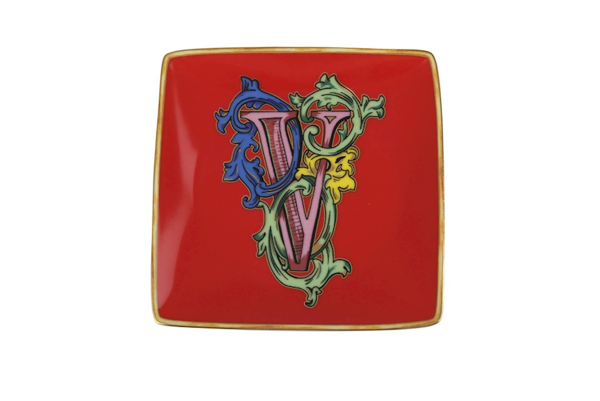 Piattino Holiday Alphabet porcellana lettera V Versace