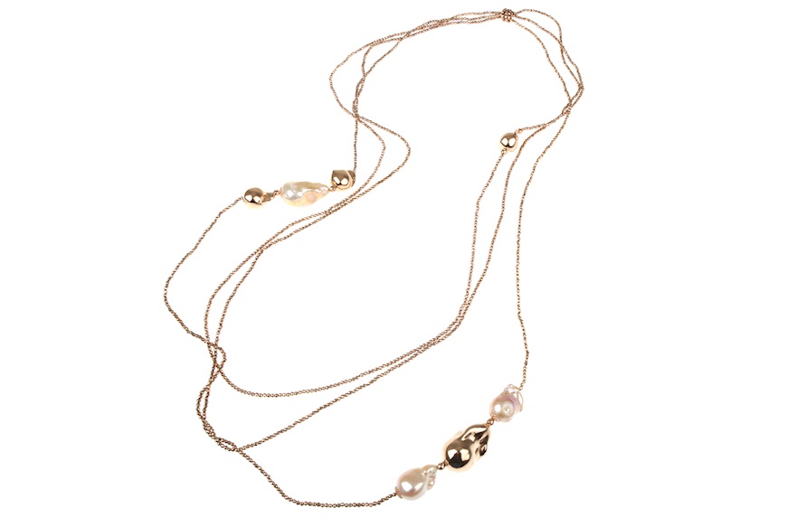 Necklace silver with rosè hematite and white pearls Luisa della Salda