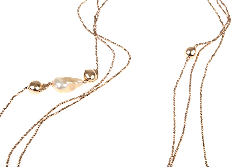 Necklace silver with rosè hematite and white pearls Luisa della Salda