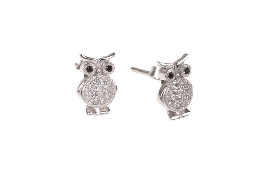 Earrings Owl silver with black and white zircons Selezione Zanolli