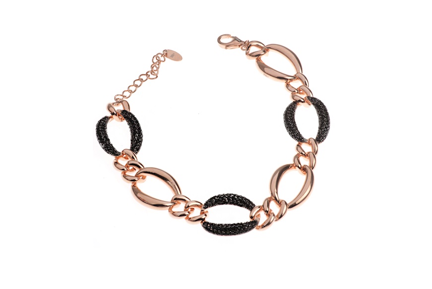 Bracelet silver groumette and ovals mesh with black zircons Selezione Zanolli