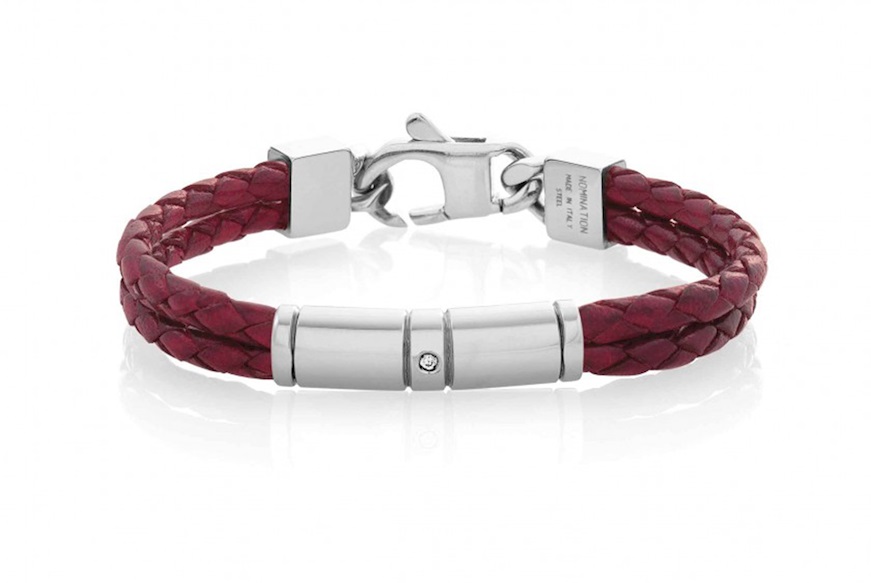 Bracelet Tribe steel double red leather and zircon Nomination