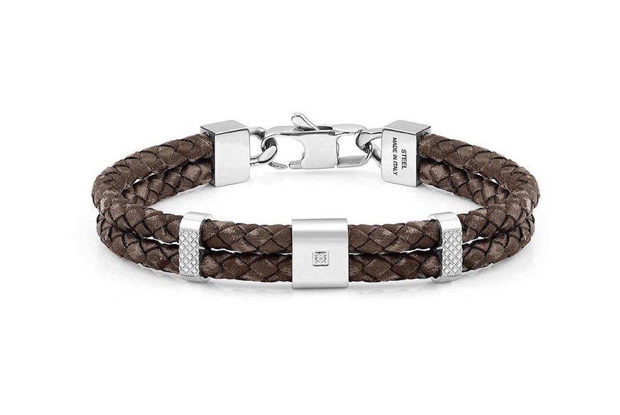 Bracelet Tribe Ethno steel brown leather and zircon Nomination