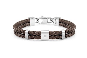 Bracelet Tribe Ethno steel brown leather and zircon Nomination