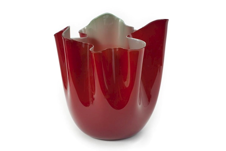 Vase Fazzoletto Murano glass opalino red and apple green Venini