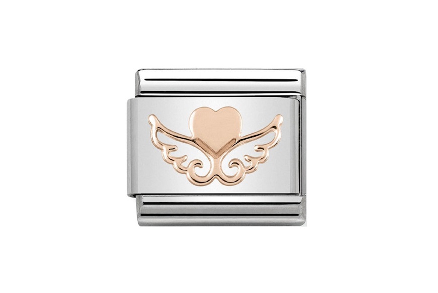 Cuore con Ali Composable acciaio e oro rosa Nomination