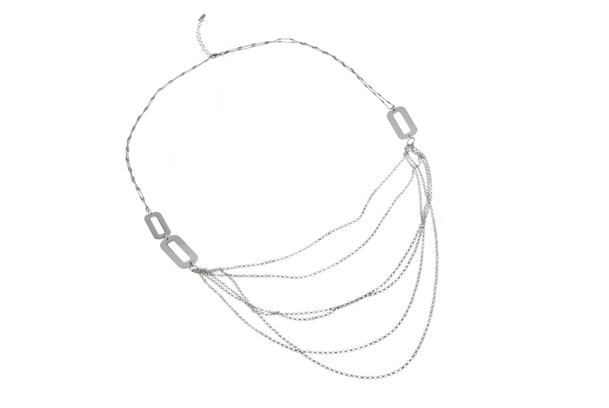 Necklace silver multifilament with three plates Unoaerre