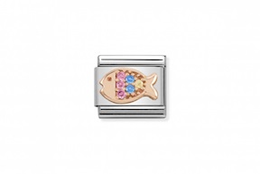 Pesce Composable acciaio oro rosa 375 e zirconi Nomination