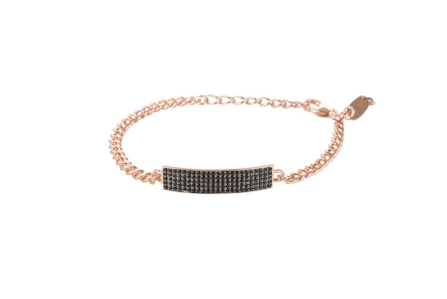 Bracelet silver groumette mesh with plate in black zircons Selezione Zanolli