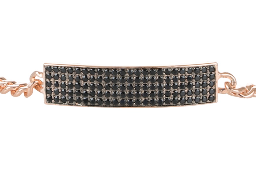 Bracelet silver groumette mesh with plate in black zircons Selezione Zanolli