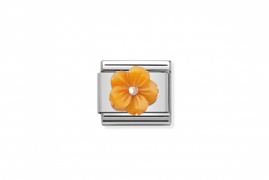 Fiore in Madreperla arancio Composable acciaio e oro rosa Nomination
